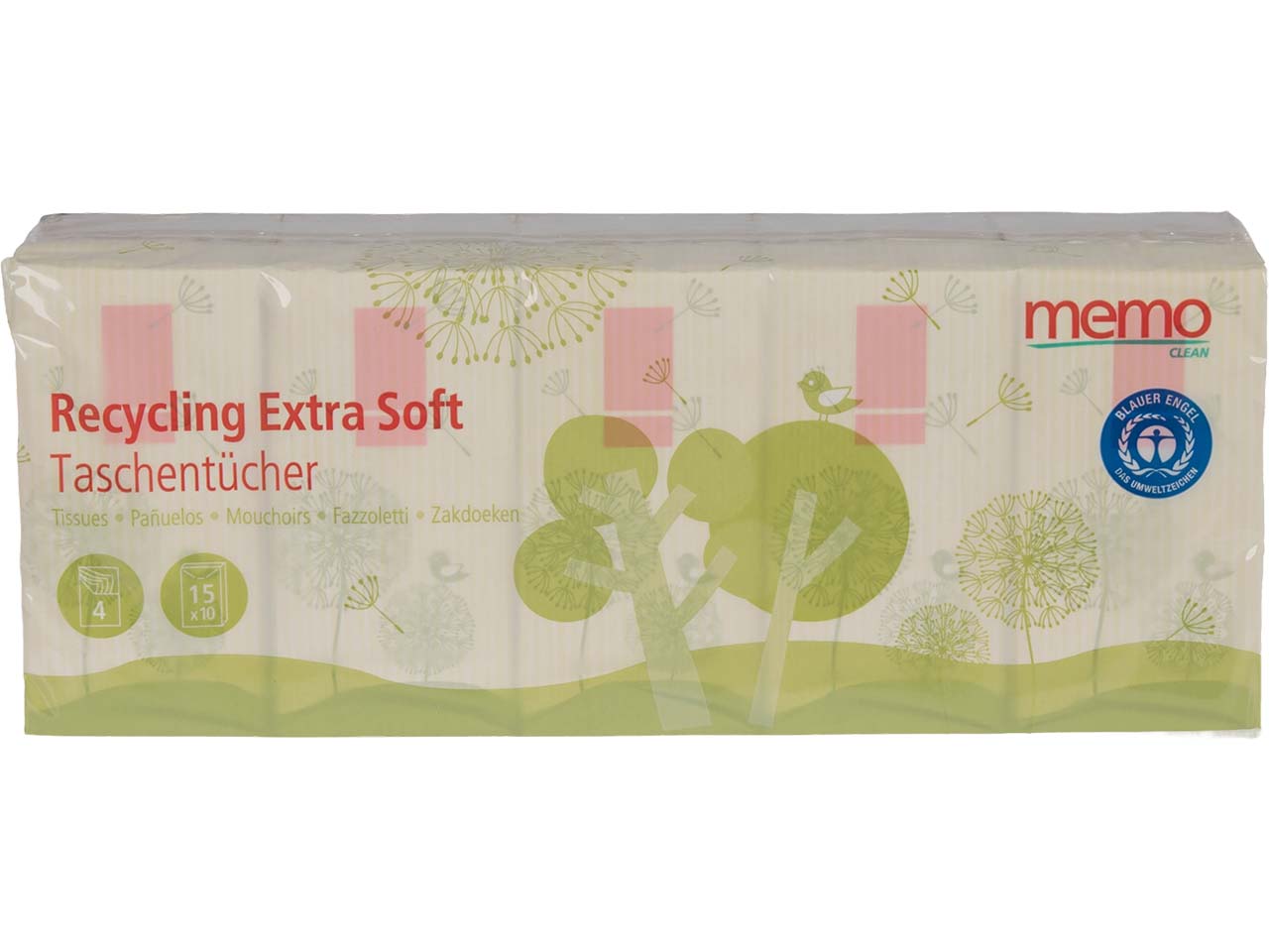 memo 15x10 Taschentücher Recycling extra soft, 4-lagig