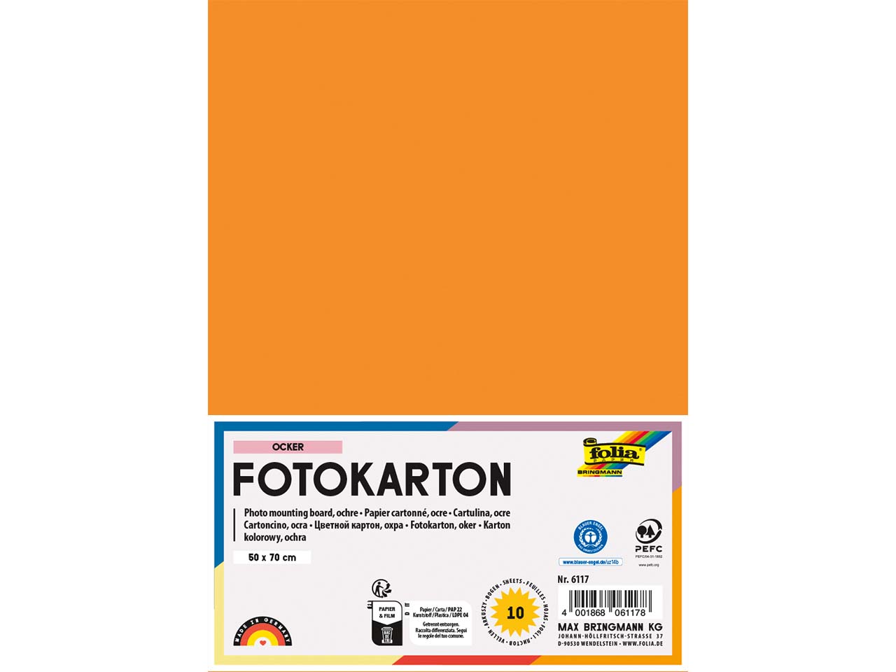 folia Fotokarton, 300 g/m², 50 x 70 cm, 10 Bogen, ocker