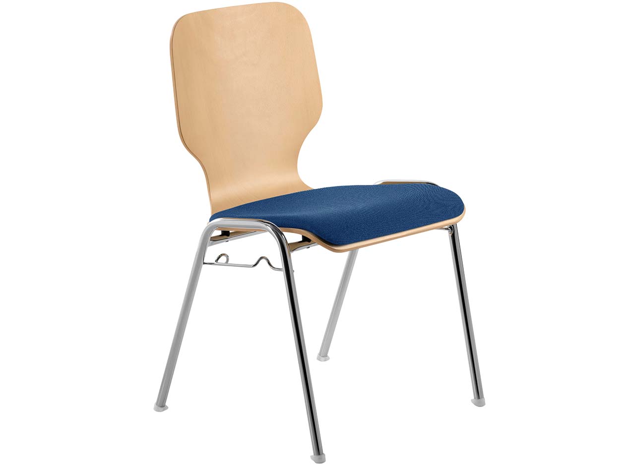 Besucherstuhl "211604" Buche lackiert, Gestell verchromt, Sitzpolster blau
