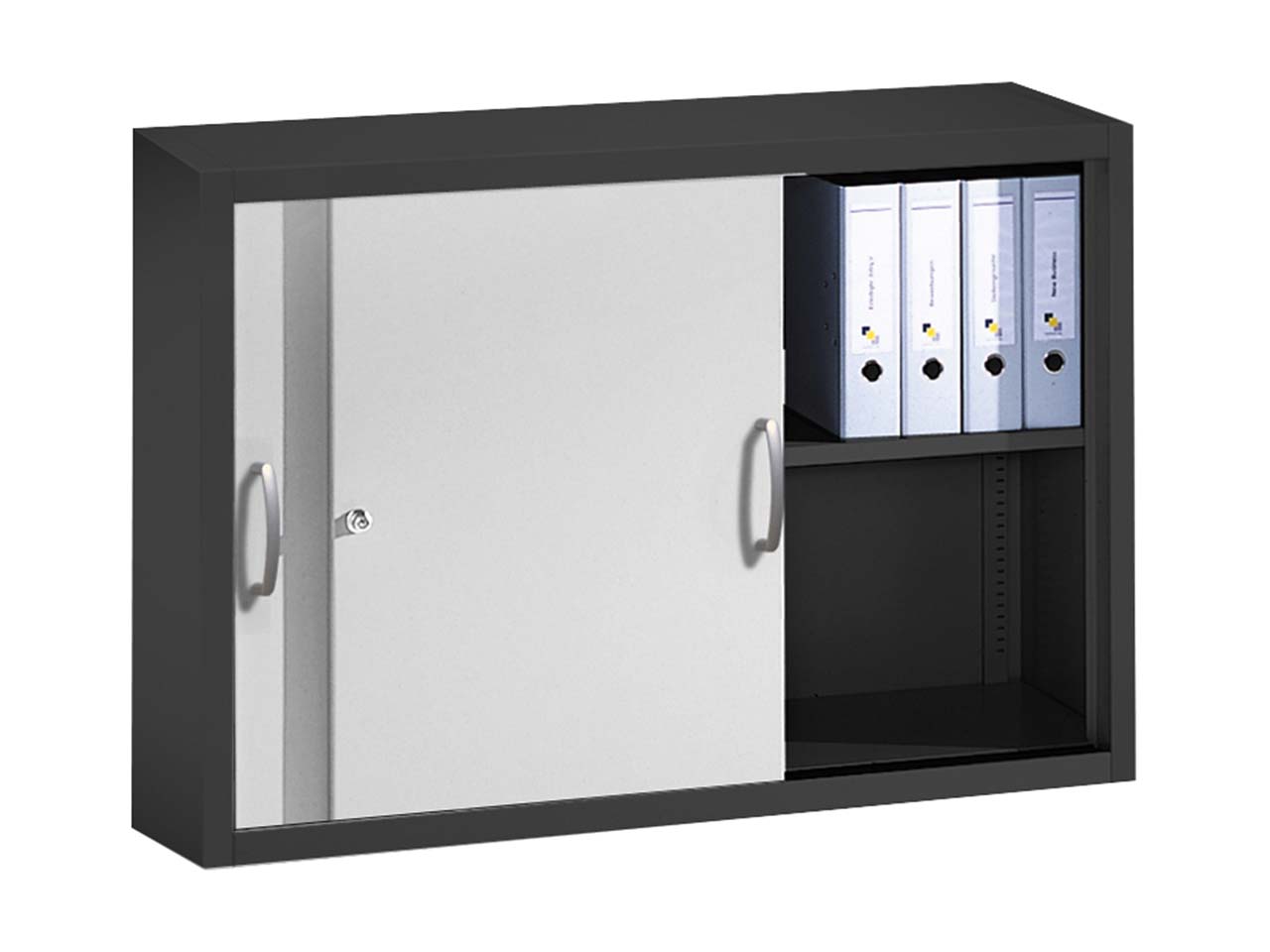 Schiebetürenschrank aus Stahl 120 cm breit anthrazit/alusilber  T 40  H 79