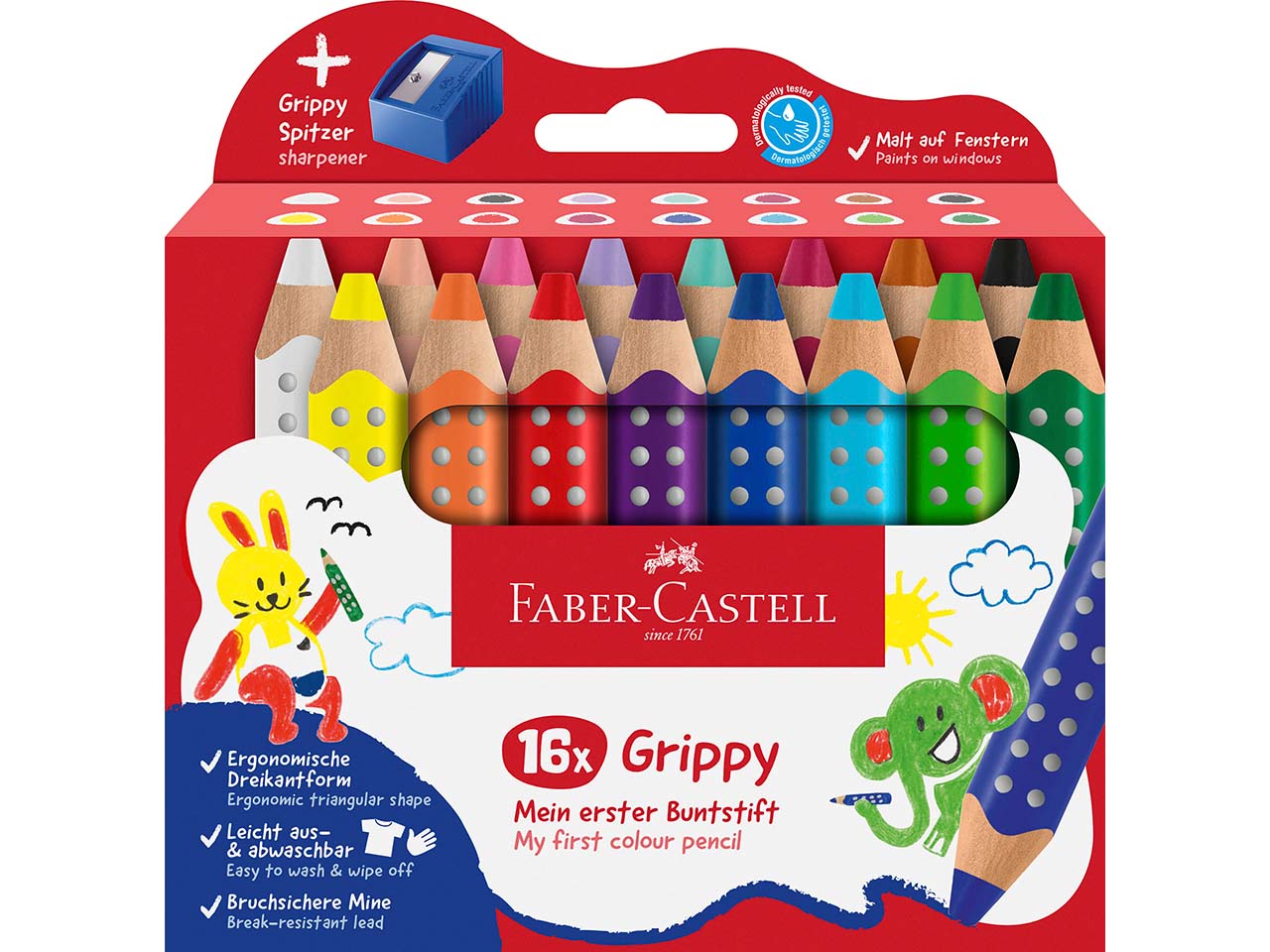 Faber-Castell 16er-Set Buntstifte "Grippy" mit Spitzer