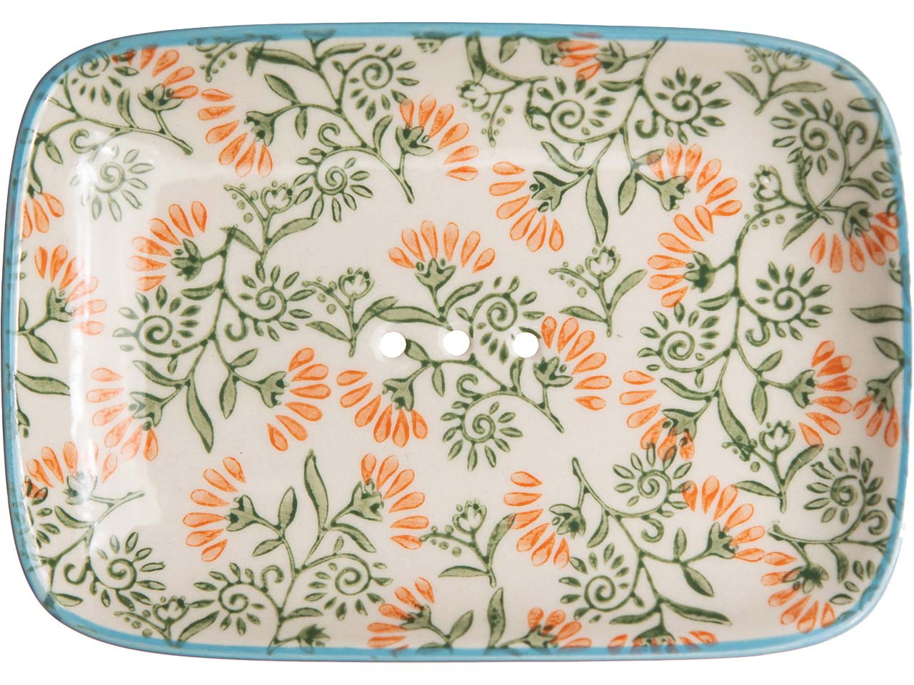 tranquillo Seifenschale "FLORAL" weiß/grün/orange, aus Steinzeug, rechteckig