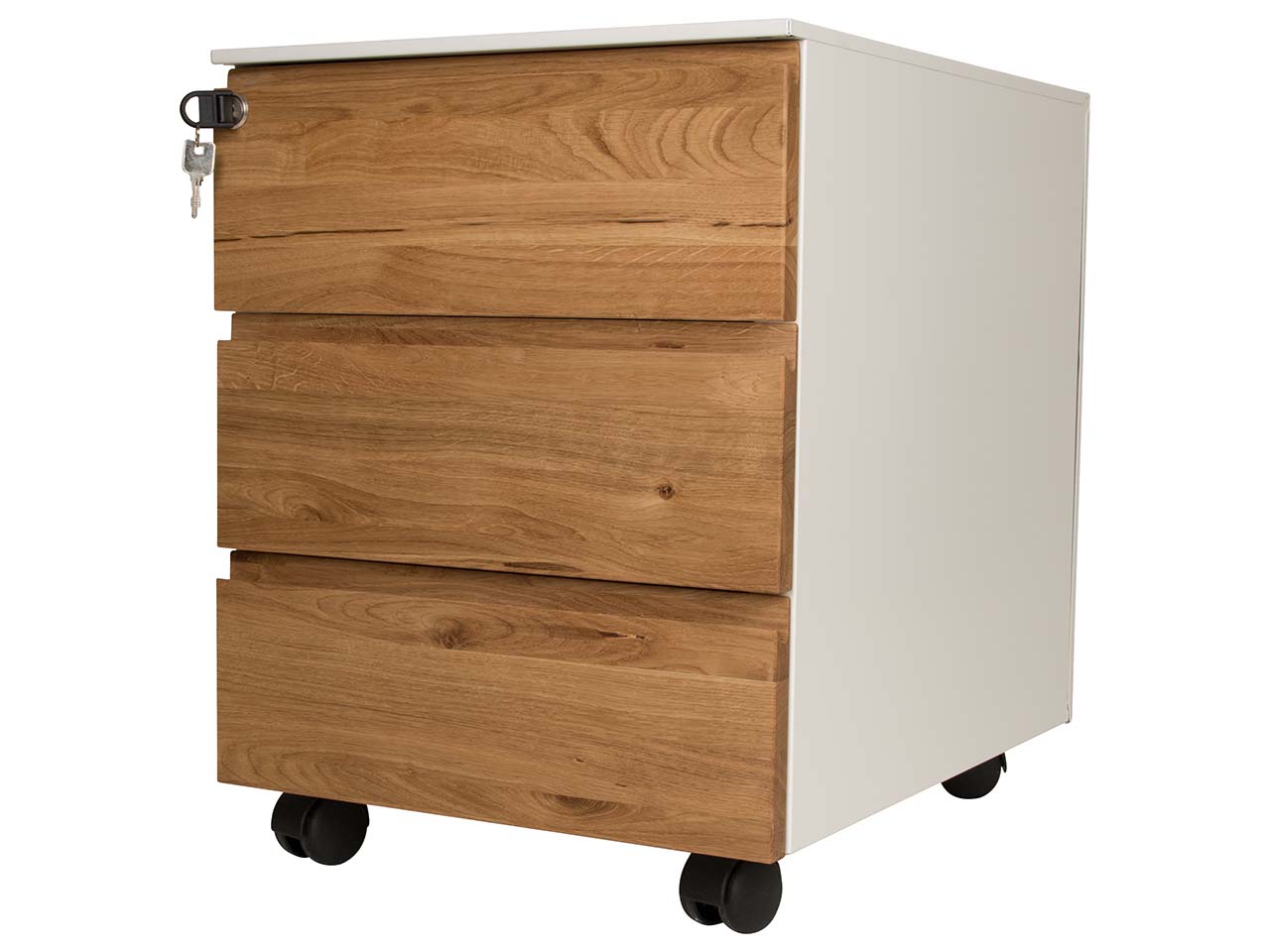 Rollcontainer "Pureness" 3 SL, soft close, Eiche geölt, B 42 x T 53,3 x H 55 cm, weiß