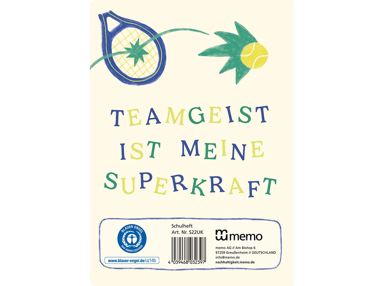 memo x SOS-Kinderdörfer weltweit Schulheft DIN A5, 16 Blatt, Lin. 1, Kontrastlineatur