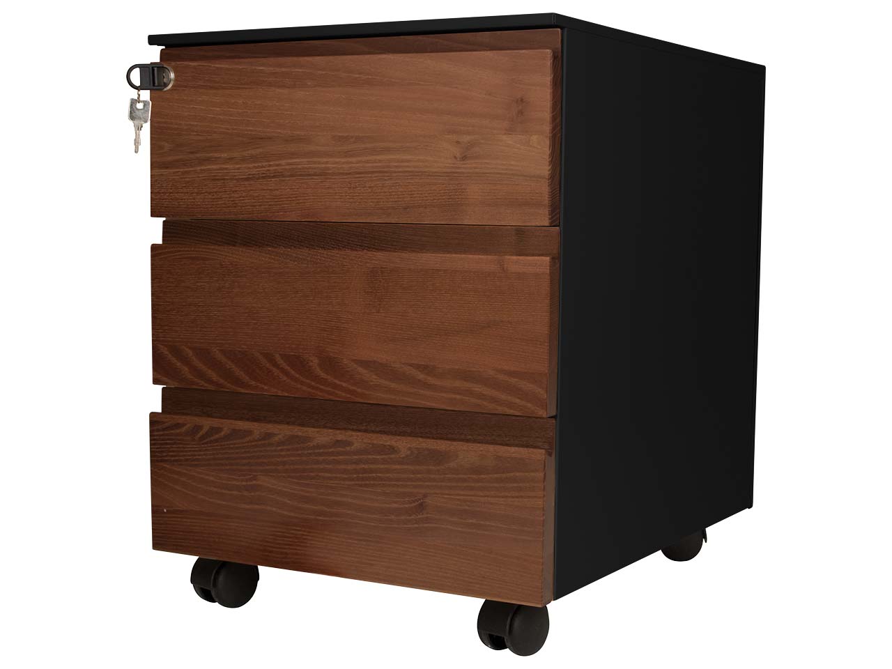 Rollcontainer "CONTACT" 3 SL, soft close, Robinie geölt, B42xT53,3xH55 cm, schwarz