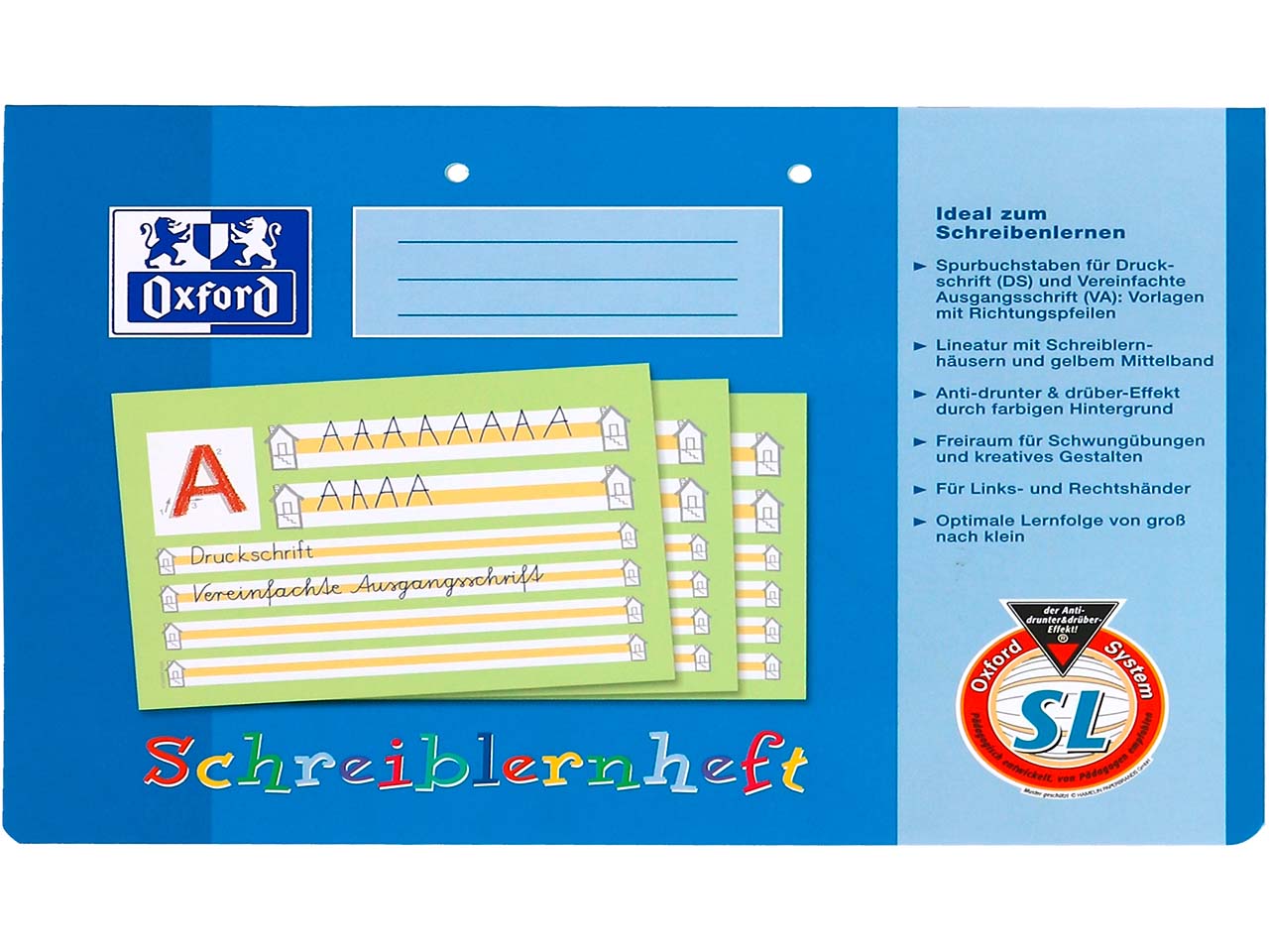 OXFORD Schreiblernheft DIN A4 quer, 16 Blatt, Lineatur SL (liniert), 80 g/m²