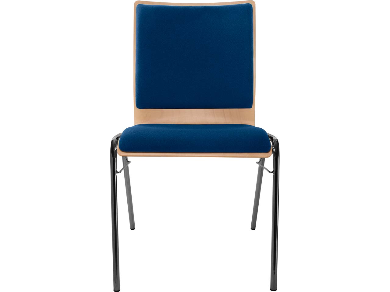 Besucherstuhl "A45" Buche lackiert, Gestell schwarz, Steg, Sitz- und Rückenpolster blau
