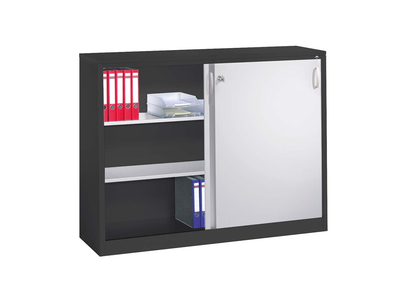 Schiebetürenschrank aus Stahl 160 cm breit anthrazit/alusilber  T 40  H 120