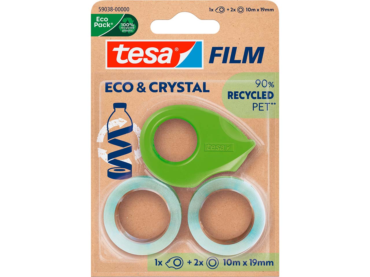 tesa Mini-Klebebandabroller "ECO & CRYSTAL" inkl. " 2 x Klebeband 19 mm x 10 m