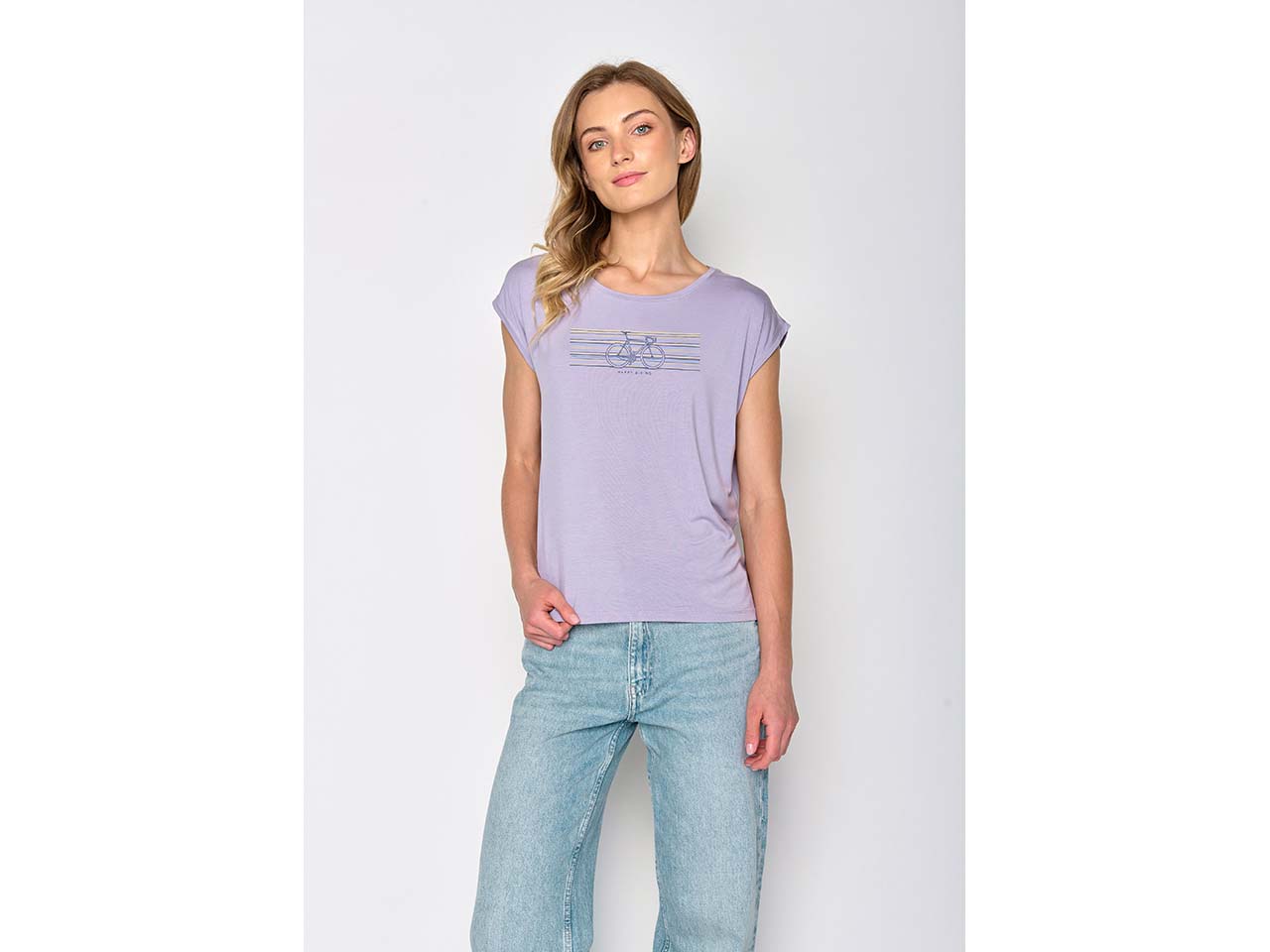 GREENBOMB Bio-Damen-T-Shirt "Bike Ribbon" mit angeschnittenen Ärmeln, lilac, Gr. S