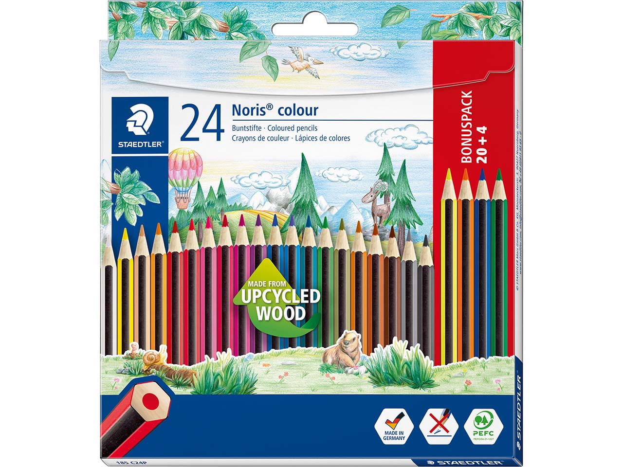 Staedtler Noris colour Buntstifte, "Upcycled Wood", farbig sortiert, 20+4 Bonuspack,