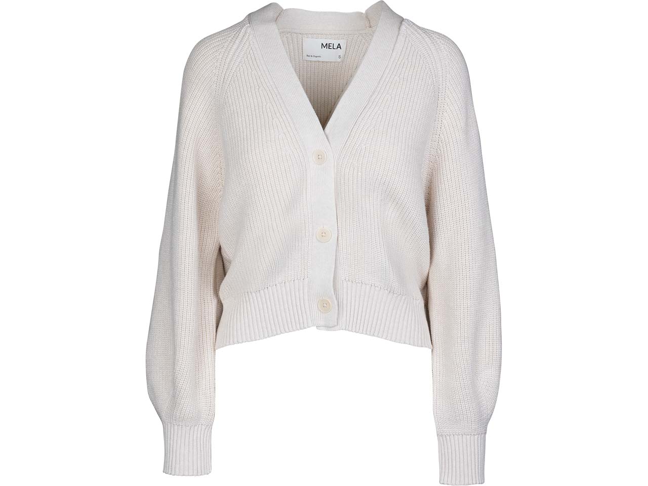 MELA Bio-Damen-Rippstrick-Cardigan 'BHUMA' mit Raglan-Ärmel, creme melange, Gr. S