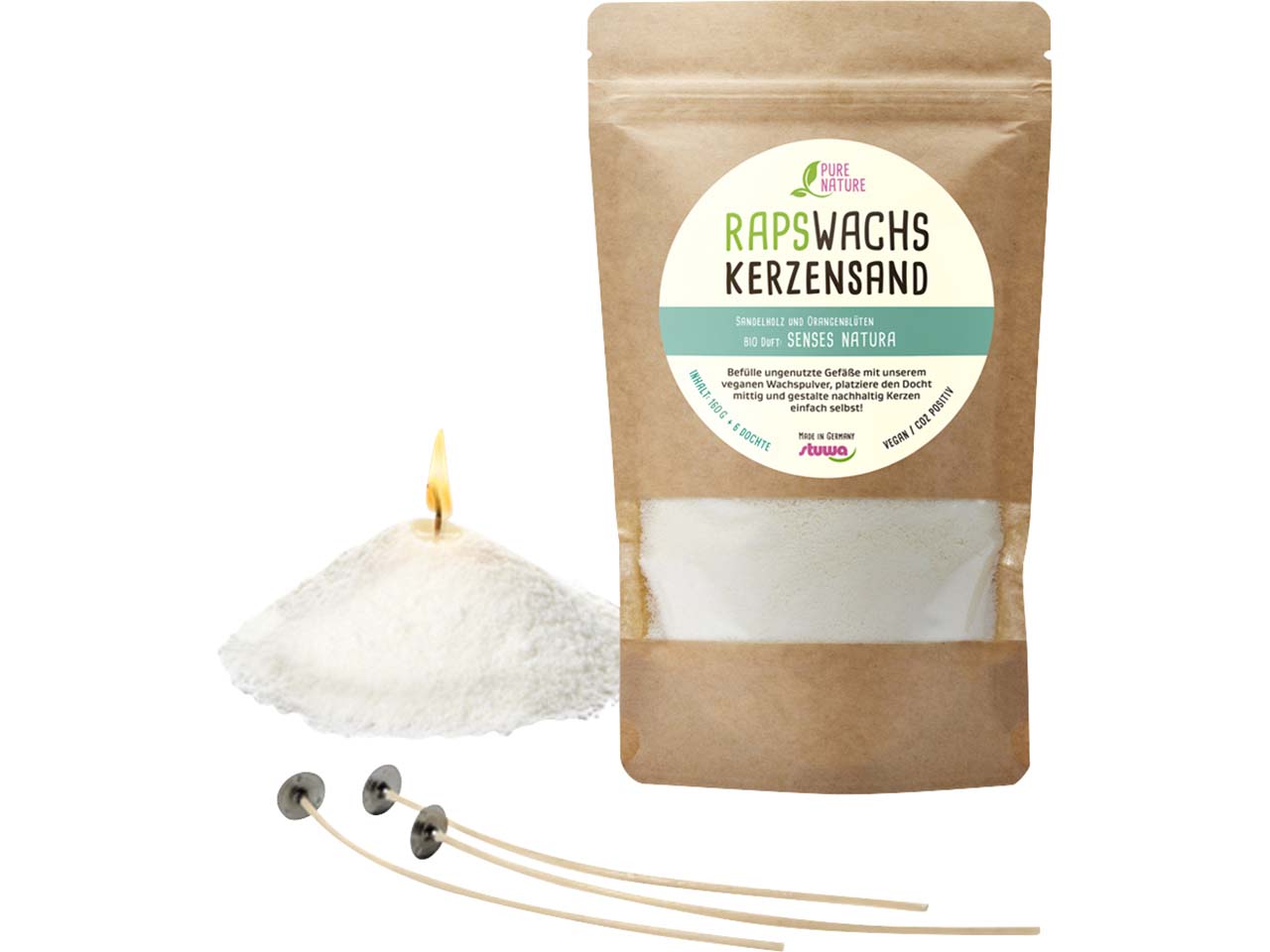 Kerzensand "Pure Nature" aus Rapswachs, Senses Natura Duft, 160 g