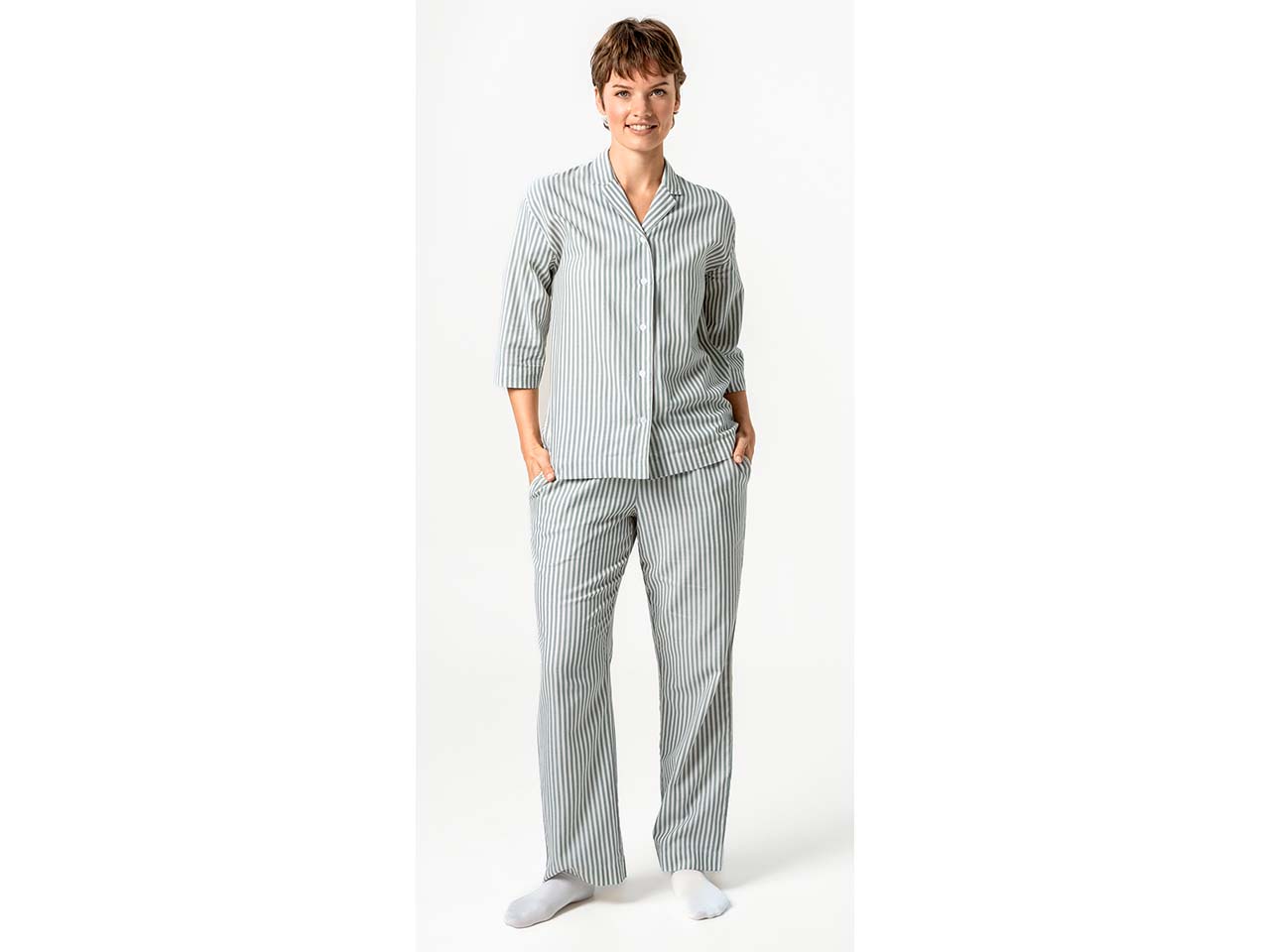 Living Crafts Bio-Damen-Pyjama "TRACEE" mit 3/4-Arm, sage/cream, Gr. 36