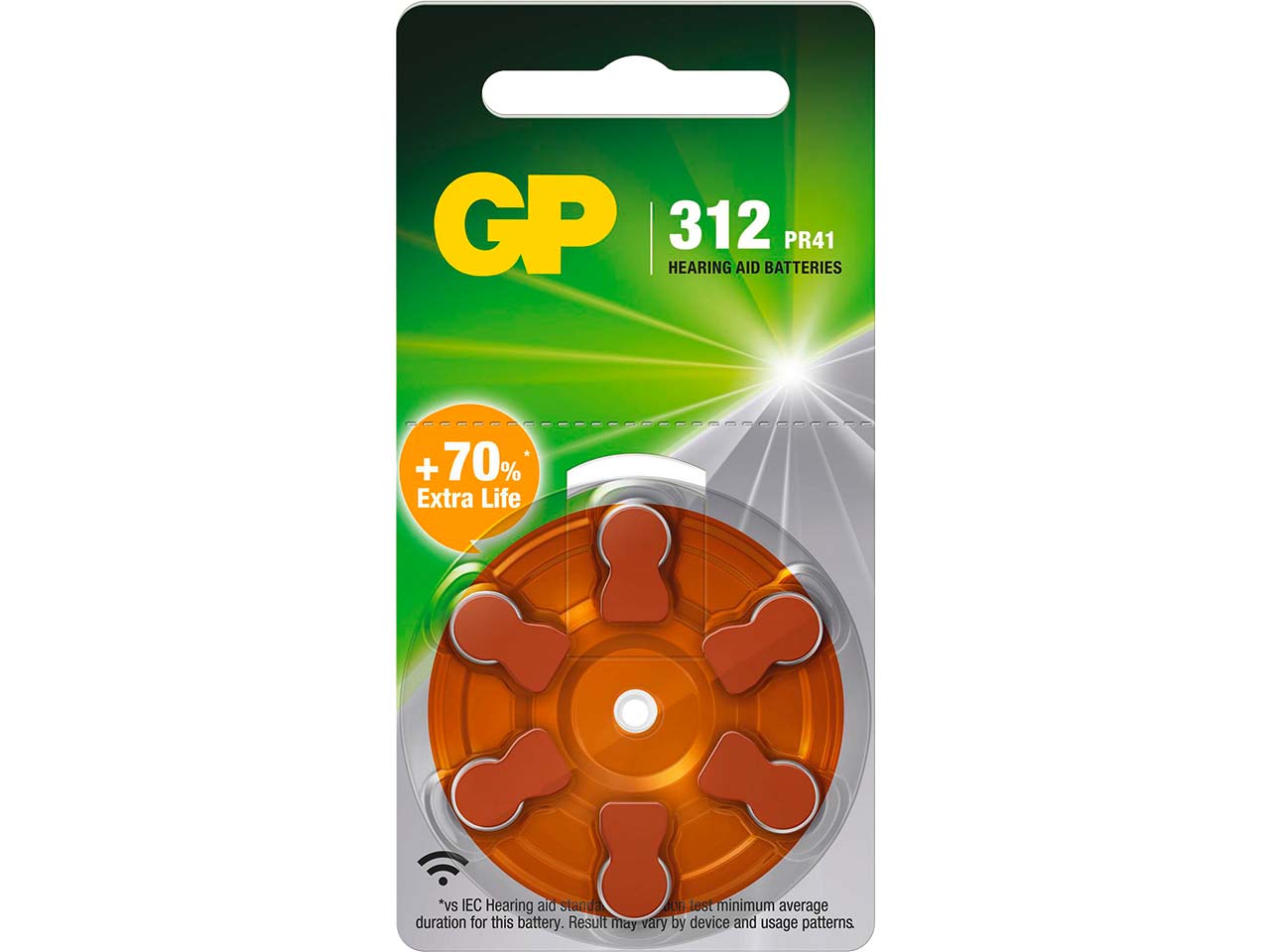 GP Battery Hörgerätebatterie "ZA312" Zink-Luft, 1,4V, 6 Stk.