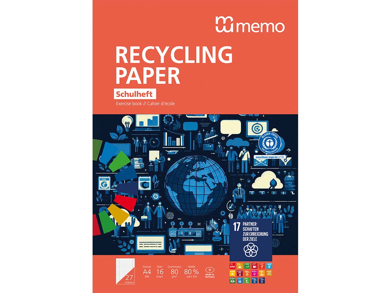 memo Schulheft A4 Nr. 27 lin. m. 2 Rändern