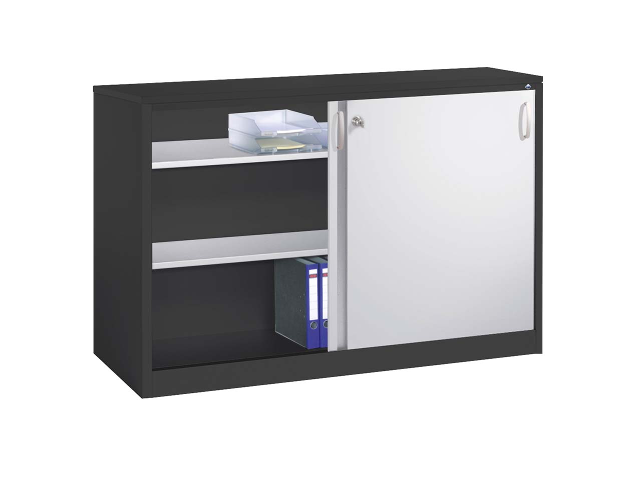 Schiebetürenschrank aus Stahl 160 cm breit anthrazit/alusilber  T 50  H 100