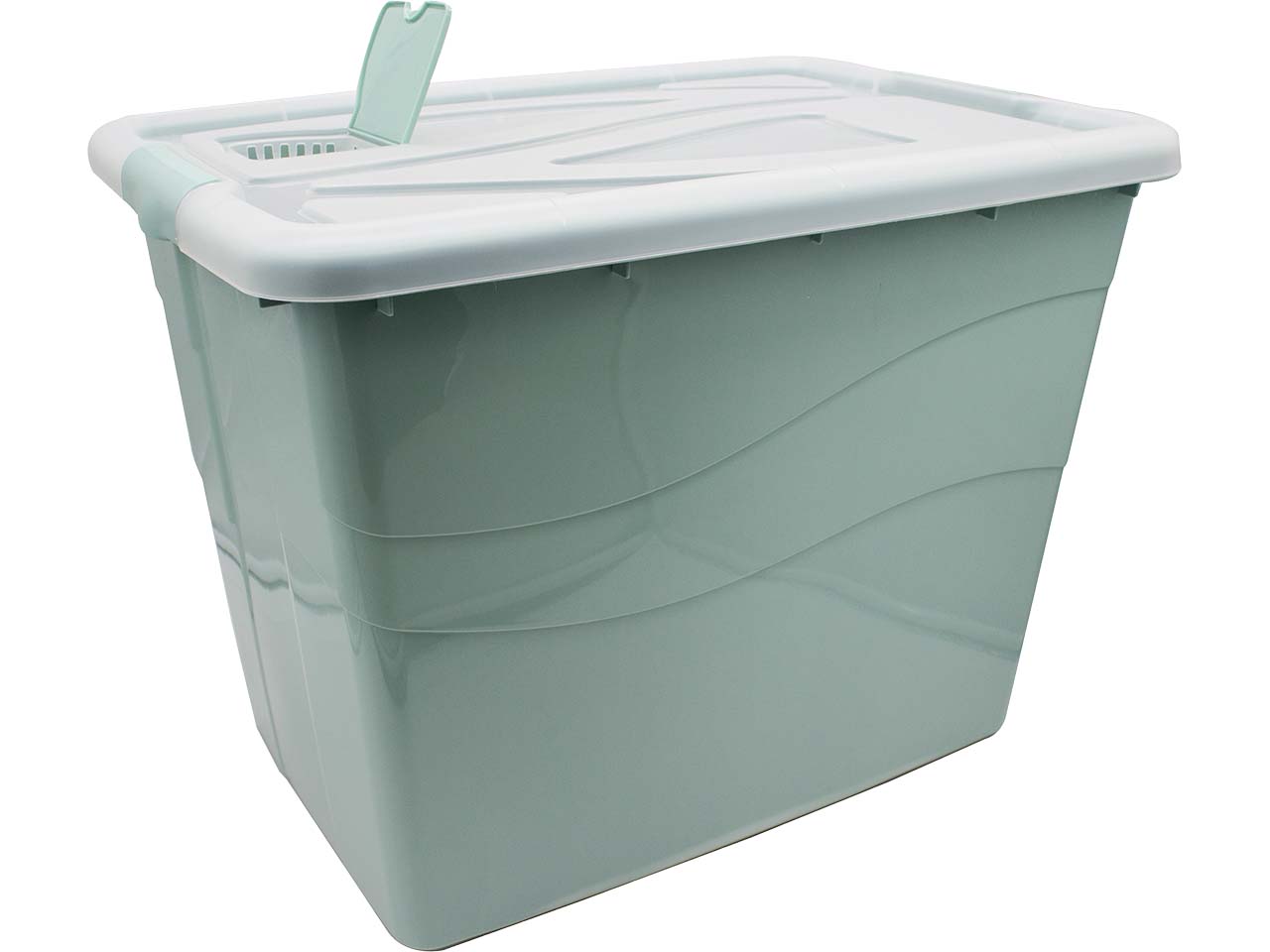 Aufbewahrungsbox "HAMBURG" mit Deckel und Rollen, pastellgrün, 80 l
