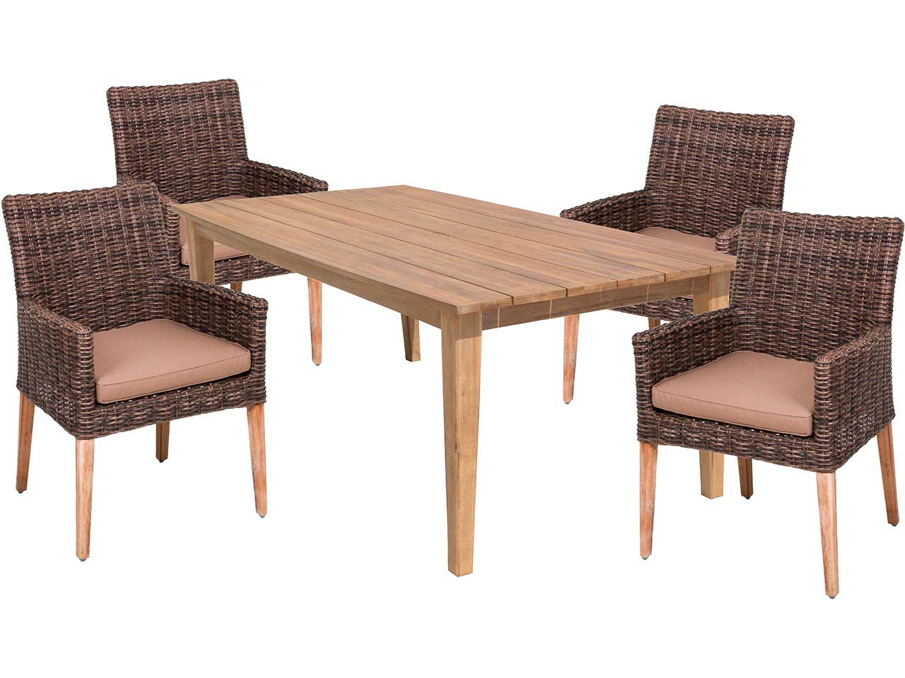 Gartenmöbel-Set "NORVELL/VISALIA" 5-tlg. 1 Tisch Akazie, 4 Sessel KSgefl. hellbraun