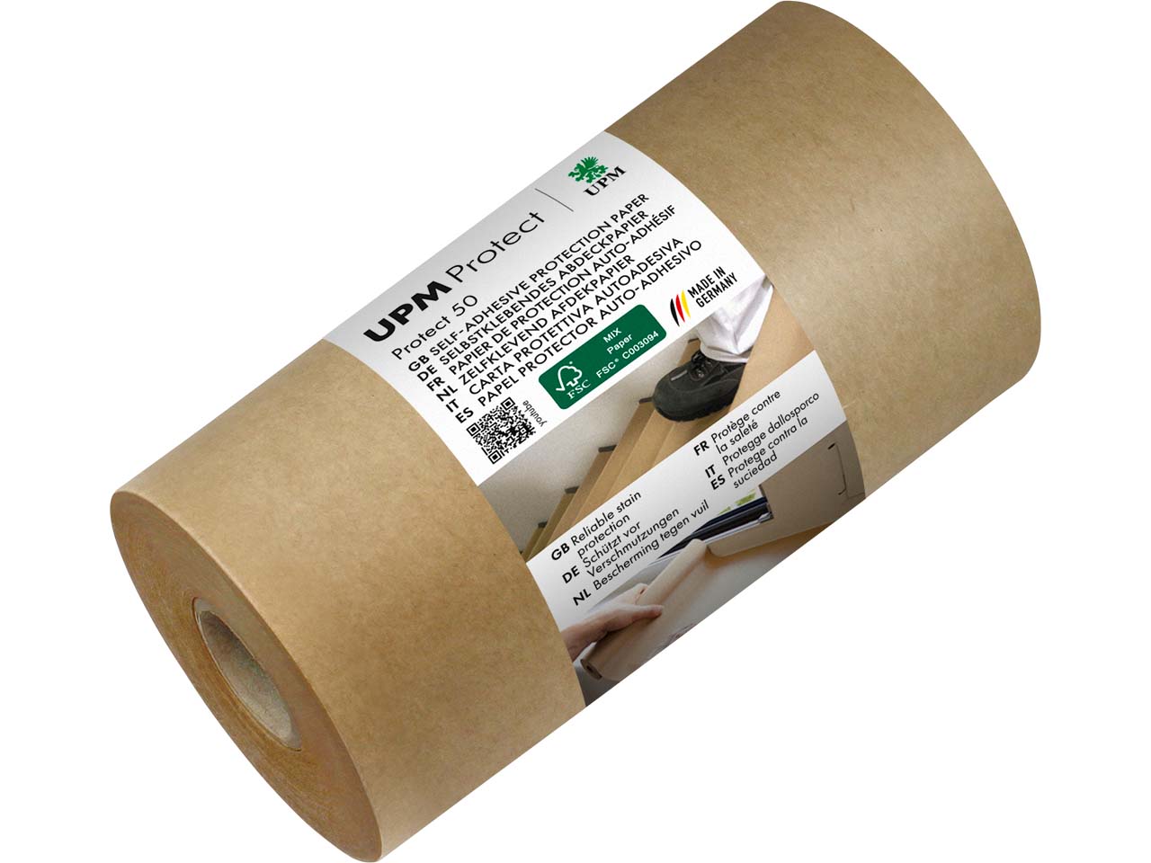 UPM Abdeckpapier, Kraftpapier selbstklebend, 50 g/m², Länge 50 m, Breite 150 mm