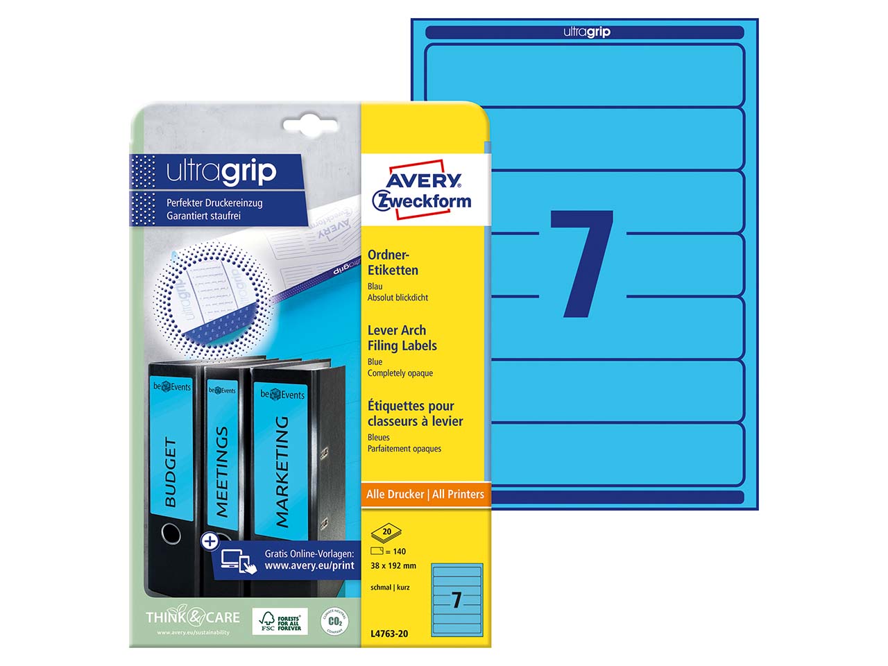 140 Rückenschilder für Rücken 50 mm, 192 x 38 mm blau