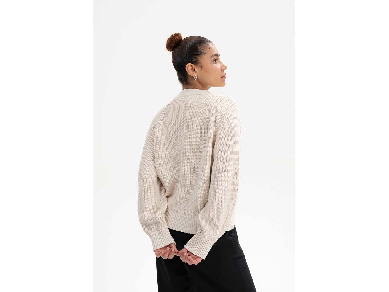 MELA Bio-Damen-Rippstrick-Cardigan "BHUMA" mit Raglan-Ärmel, creme melange, Gr. S