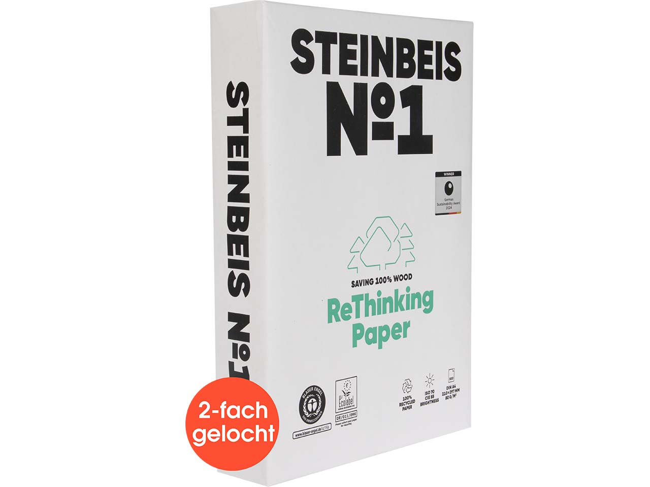 500 Blatt Steinbeis Recycling Kopierpapier "ClassicWhite" DIN A4, 2-fach gelocht