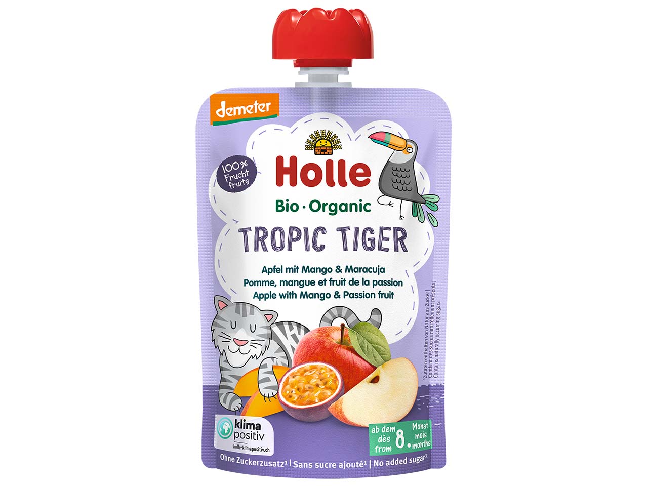 Holle Quetschie Bio-Fruchtmus "Apfel, Mango, Maracuja", Tropic Tiger, ab 8. Monat, 100 g
