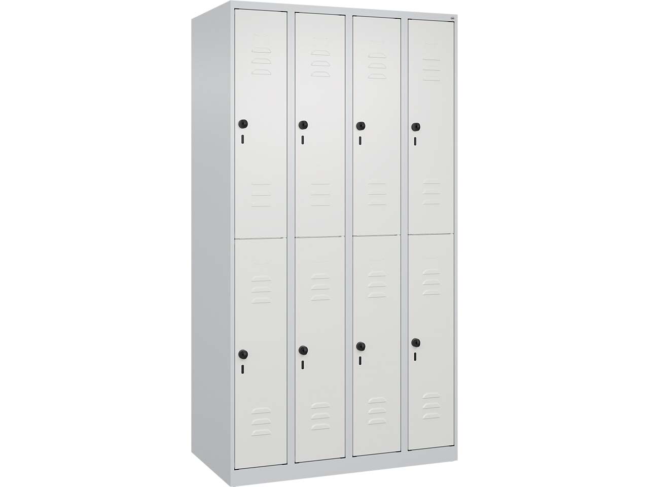 C+P Doppelstock-Spind Classic PLUS, 8 Fächer, 1850x1000x500mm, Lichtgrau/Verkehrsweiß