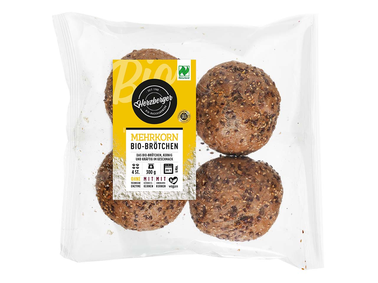 Herzberger Bio-Mehrkornbrötchen zum Aufbacken, 4er-Pack