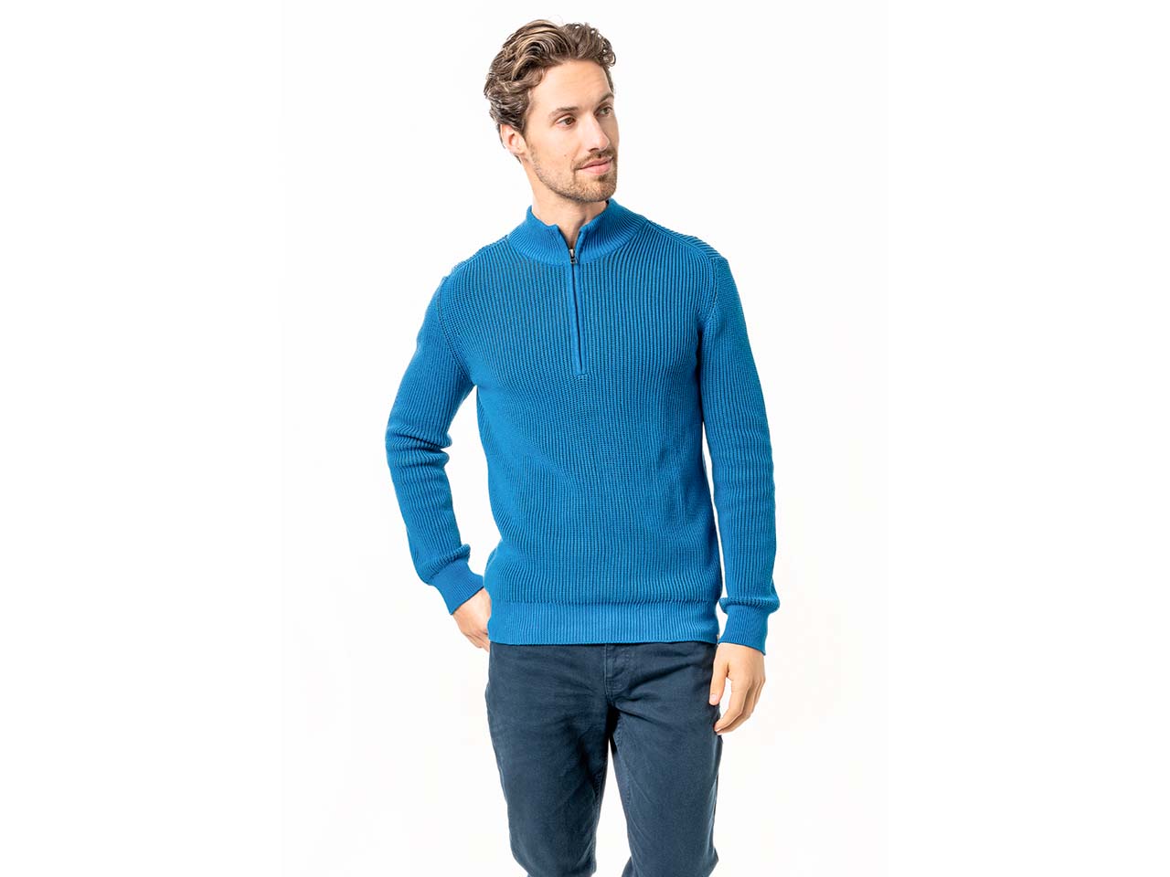 Living Crafts Bio-Herren-Troyer 'SAMY' mit zweifarbigem Strick, fjord, Gr. XL