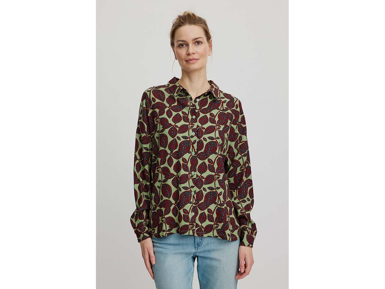 tranquillo Damen-Oversized-Bluse mit abgesetzten Bündchen, botanic, Gr. 36