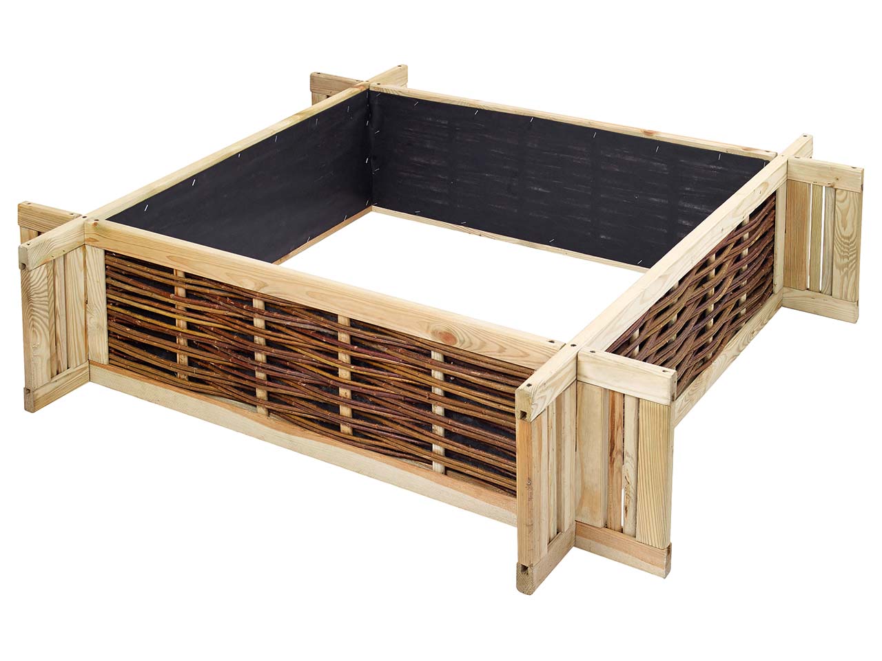 Beetkasten aus Kiefer und Weide, Stecksatz B 120 x T 120 x H 30 cm