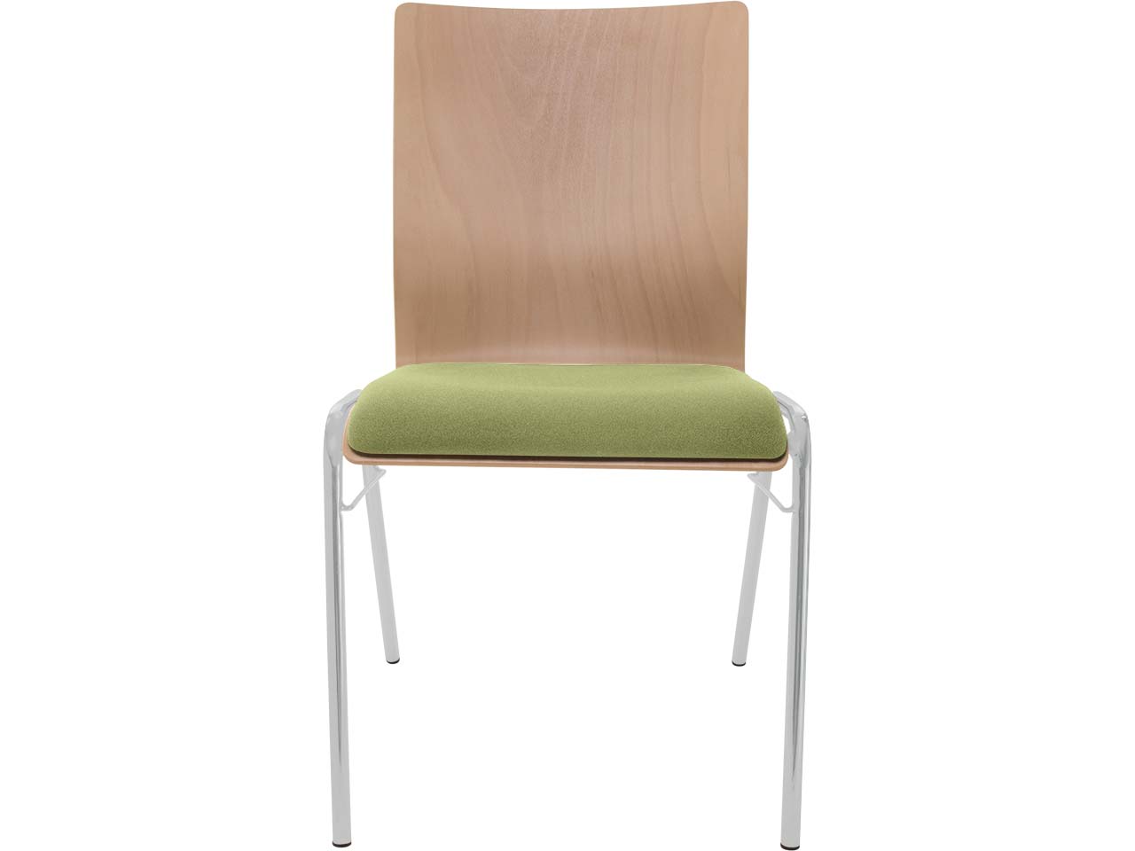Besucherstuhl "A45" Buche, Gestell silber, Steg, Sitzpolster hellgrün