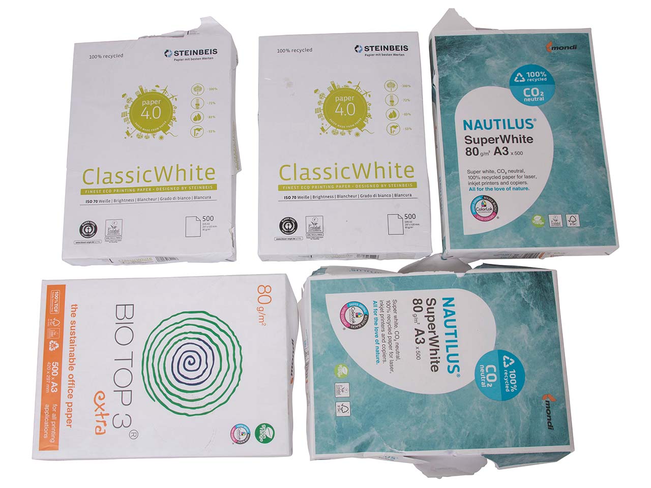 B-Ware Kopierpapier DIN A3, gemischte Ausführungen, 5 Pack, 2.500 Blatt