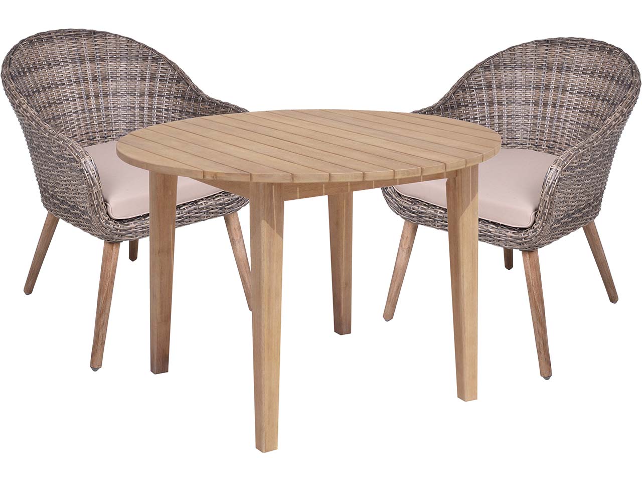 Gartenmöbel-Set "PUEBLO/ARVADA" 3-tlg. 1 Tisch Akazie, 2 Sessel Auflage taupe, KG dbraun