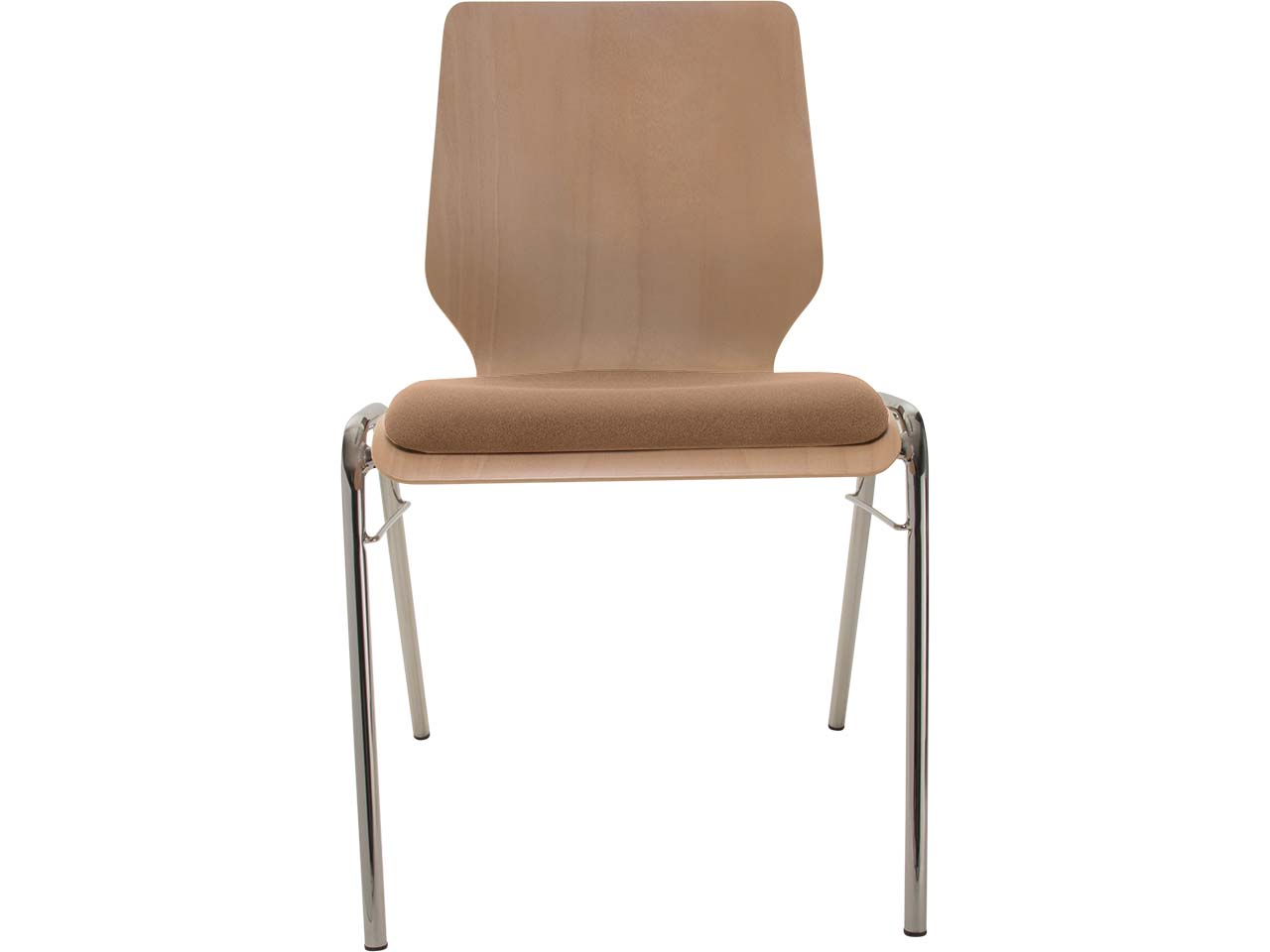 Besucherstuhl "A2" Buche, Gestell verchromt, Steg, Sitzpolster braun