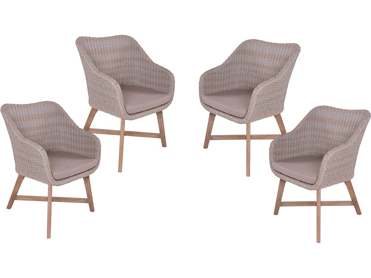 4er Pack Gartensessel "OAKLAND" Akazie, Kunststoffgeflecht beige