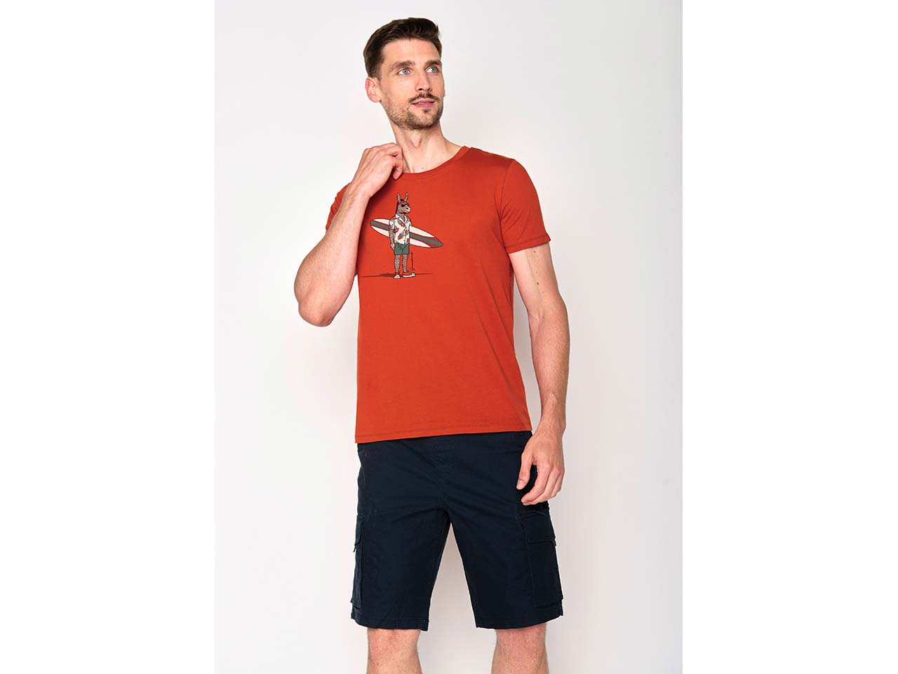 GREENBOMB Bio-Herren-T-Shirt "Donkey Surf" mit Rundhalsausschnitt, clay red, Gr. L
