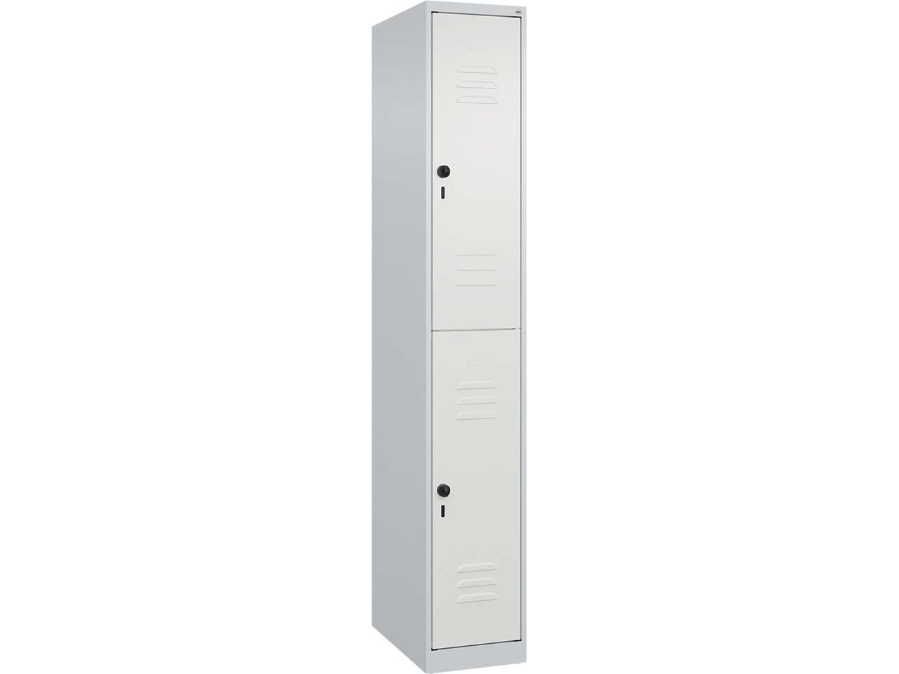 C+P Doppelstock-Spind Classic PLUS, 2 Fächer, 1850x300x500mm, Lichtgrau/Verkehrsweiß