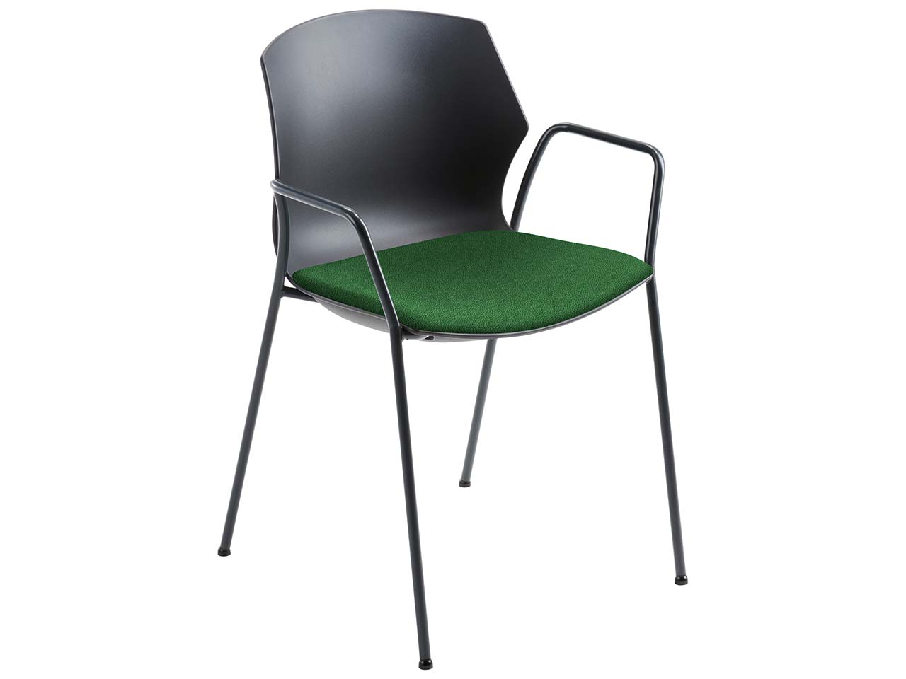 2x Besucherstuhl "2511" schwarz, mit Armlehnen, dunkelgrün