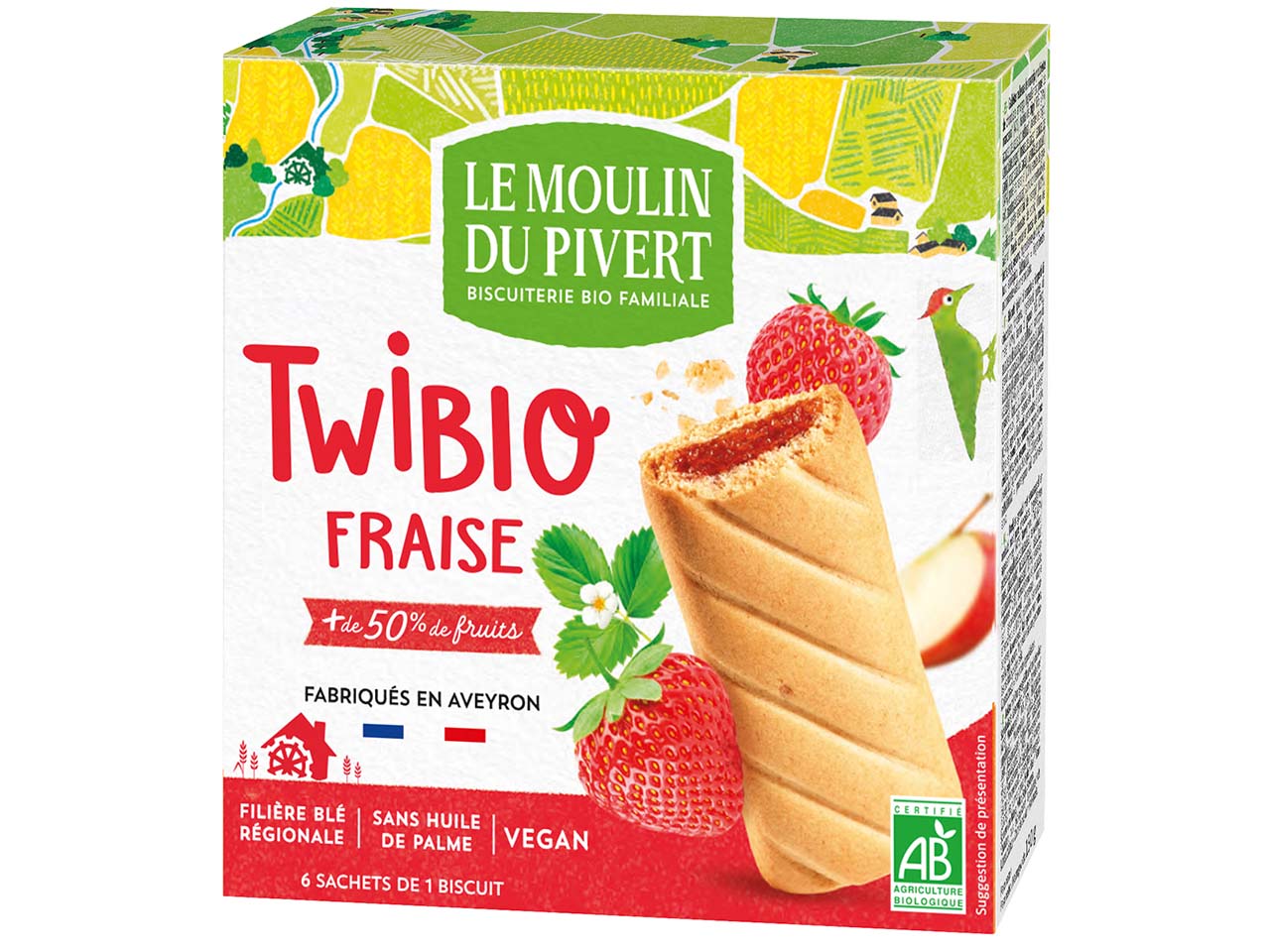 LE MOULIN DU PIVERT Bio-Keksriegel „Twibio“ mit Erdbeerfüllung, 150 g