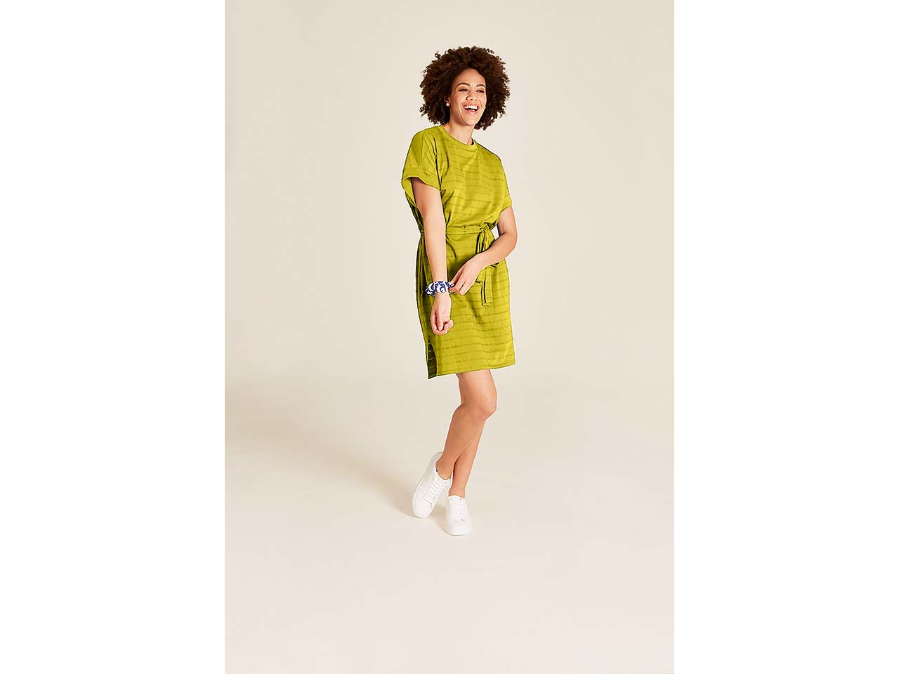 tranquillo Bio-Damen-Mini-Kleid aus Ajour-Jersey mit Taschen, pear, Gr. S