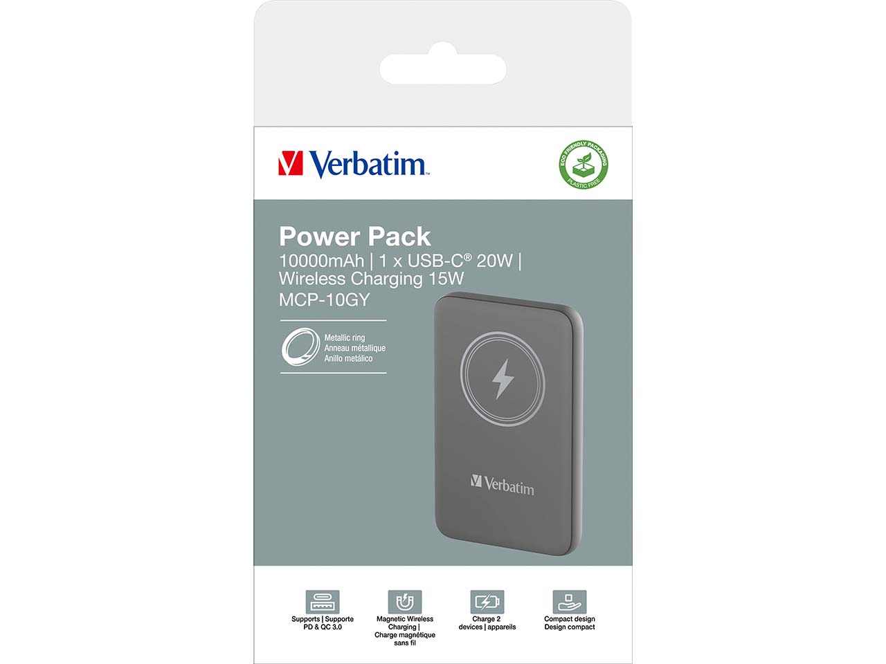 Verbatim Powerbank "Magnetic Wireless" grau 10.000 mAh