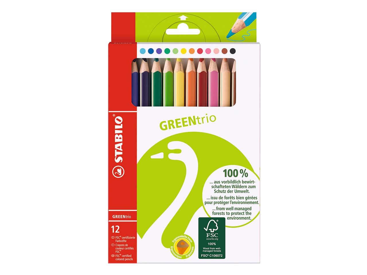 STABILO Buntstifte "GREENtrio" dick, farbig sortiert, 12 Stk.