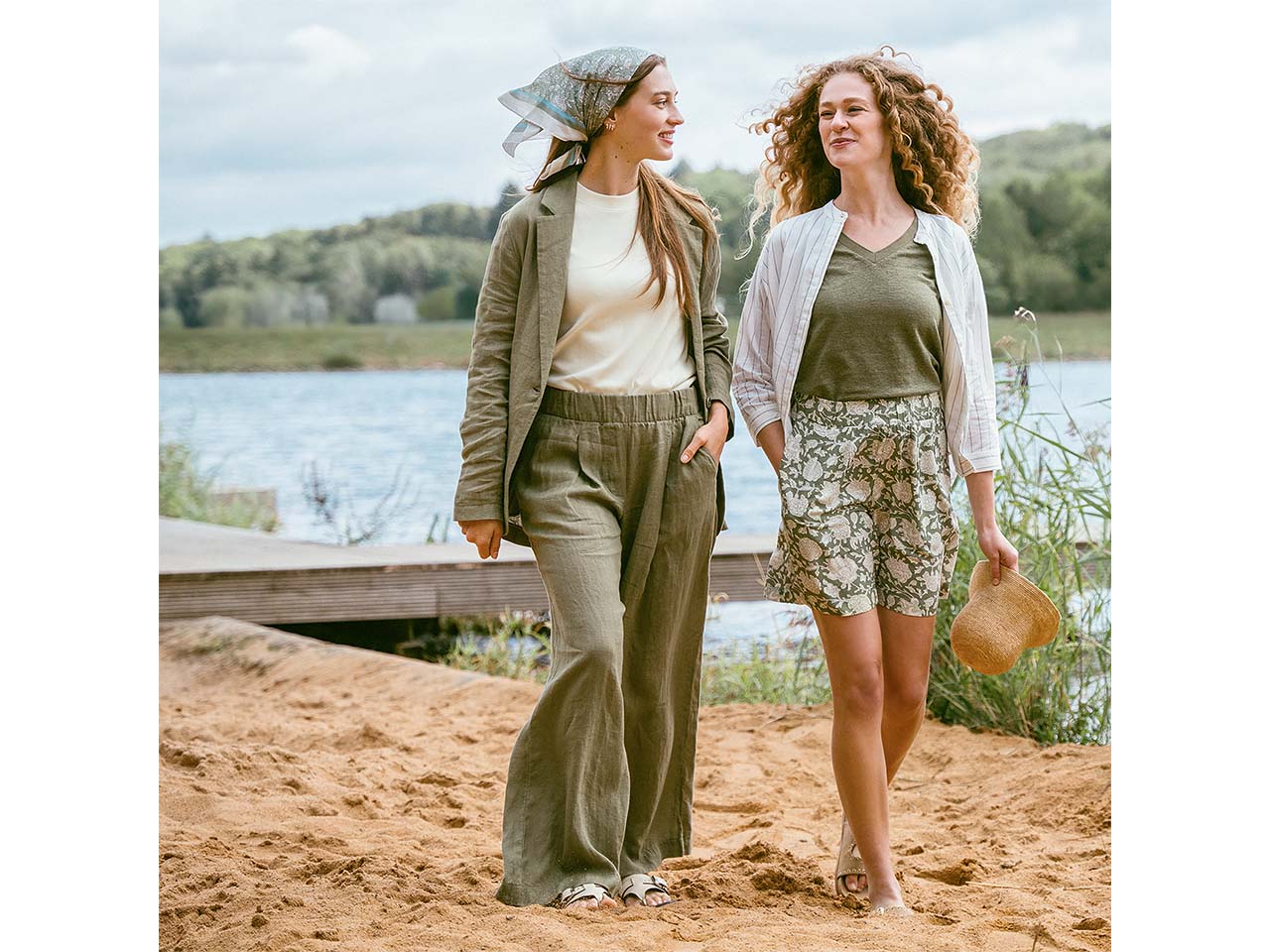 Living Crafts Damen-Hose "TOINI" mit flexiblem Bund, sage, Gr. 36