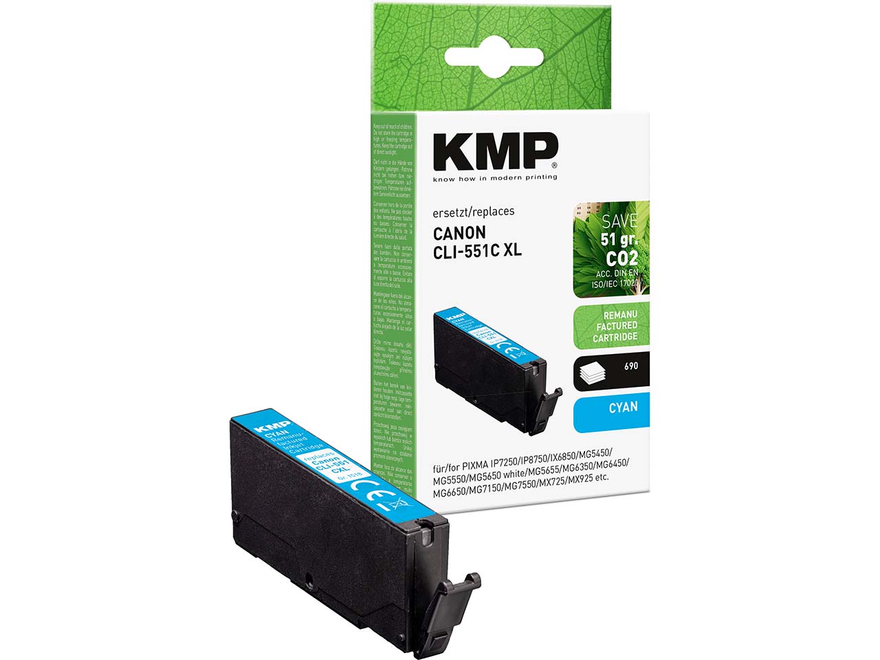 KMP Tintenpatrone ersetzt Canon CLI-551C XL cyan