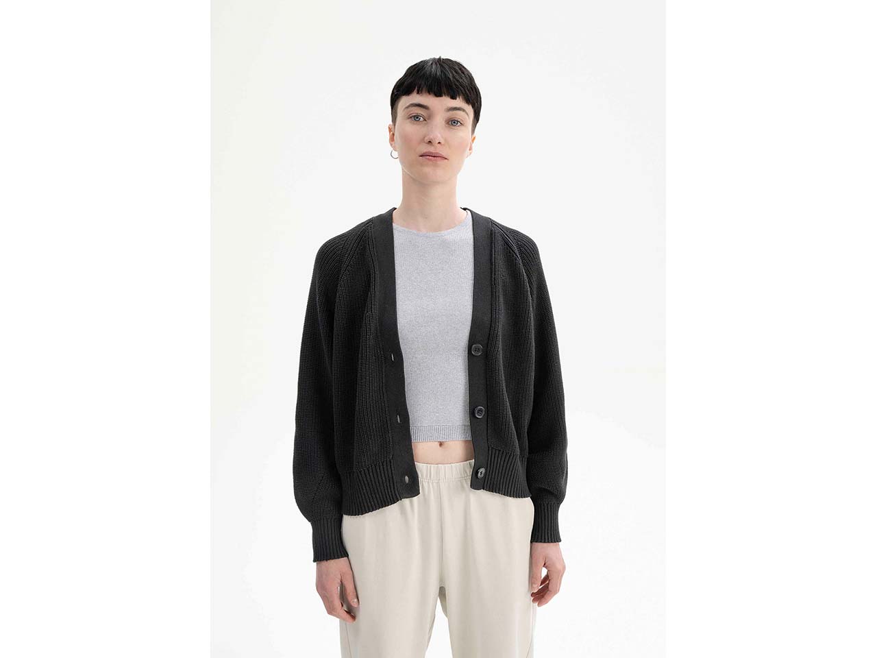 MELA Bio-Damen-Rippstrick-Cardigan 'BHUMA' mit Raglan-Ärmel, schwarz, Gr. S