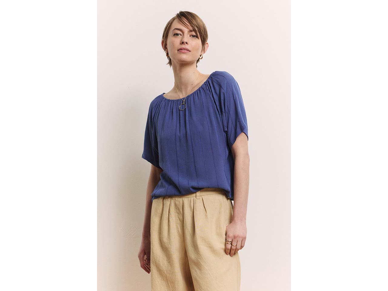 tranquillo Damen-Bluse 'Ruuth' aus Crinkle-Viskose, indigo blue, Gr. 38