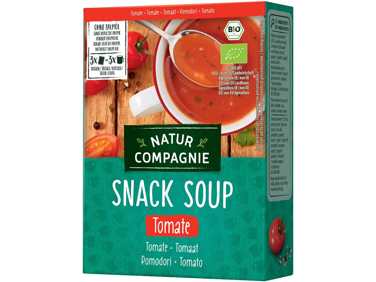 Natur Compagnie Bio-Tomatencremesuppe "Snack Soup", Tomate, 3 x 20 g Natur Compagnie Bio-Tomatencremesuppe "Snack Soup", Tomate, 3 x 20 g